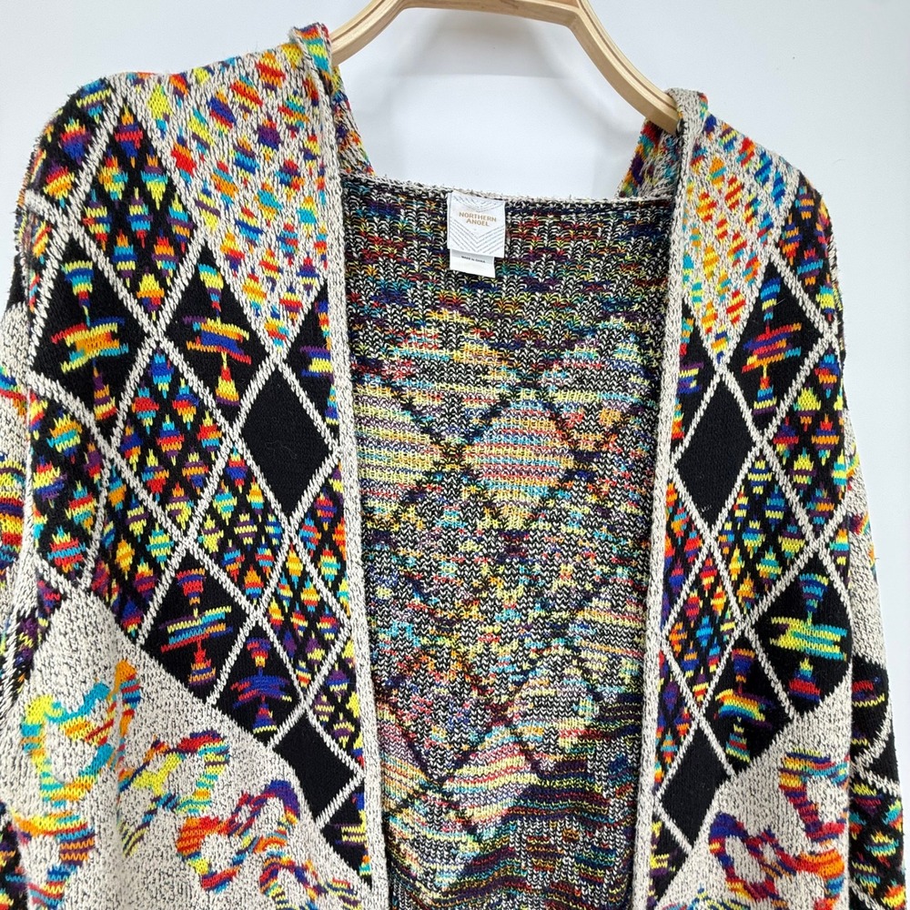 Northern Angel‎ Cardigan Womens XL Multicolor Geometric Hooded Duster - Picture 4 of 9